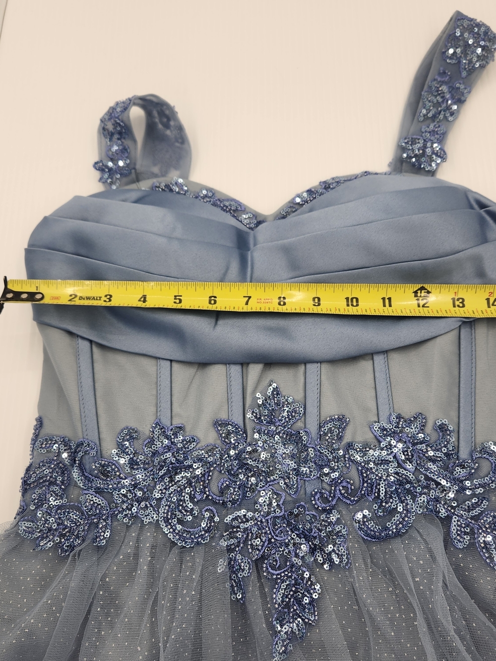 Satin & Tulle Dusty Blue Party Mini Dress - Picture 9 of 16